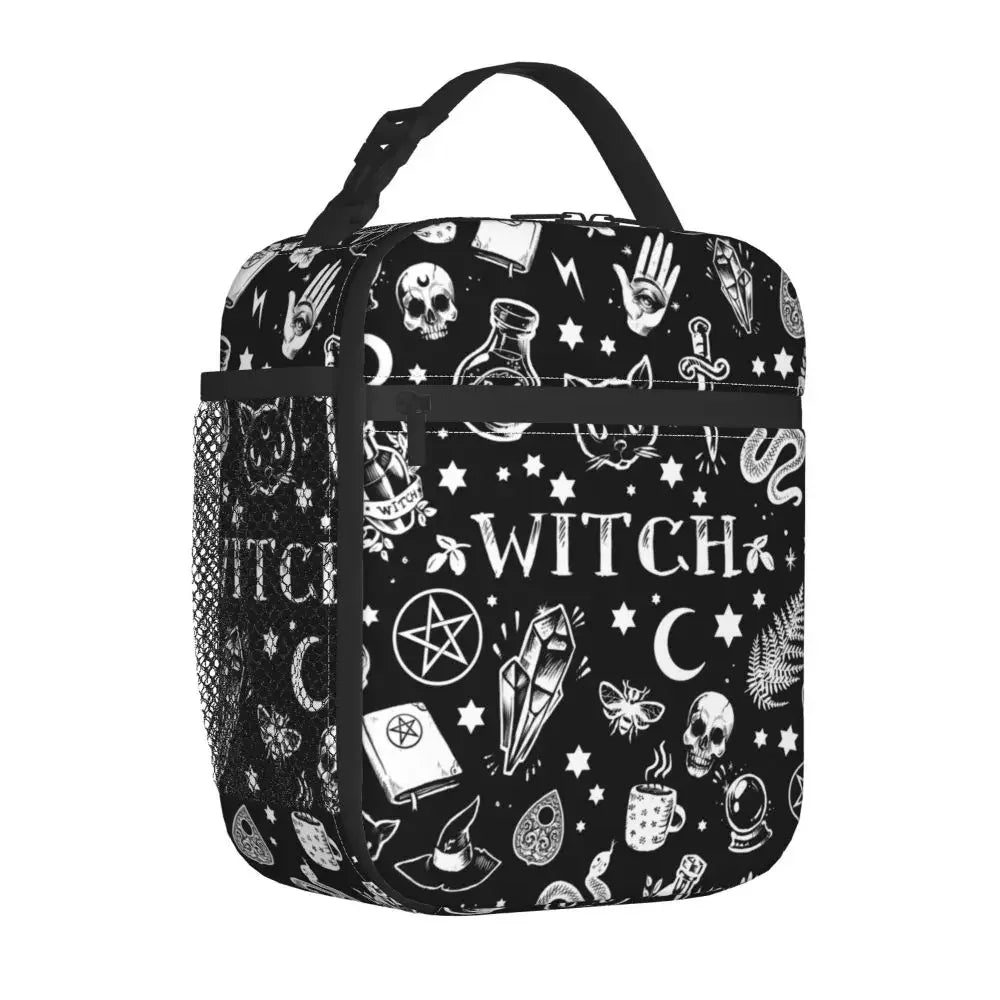 Witch Pattern Insulated Lunch Tote Bag for Women Halloween Occult Gothic Magic Resuable Thermal Cooler Bento Box Kids School