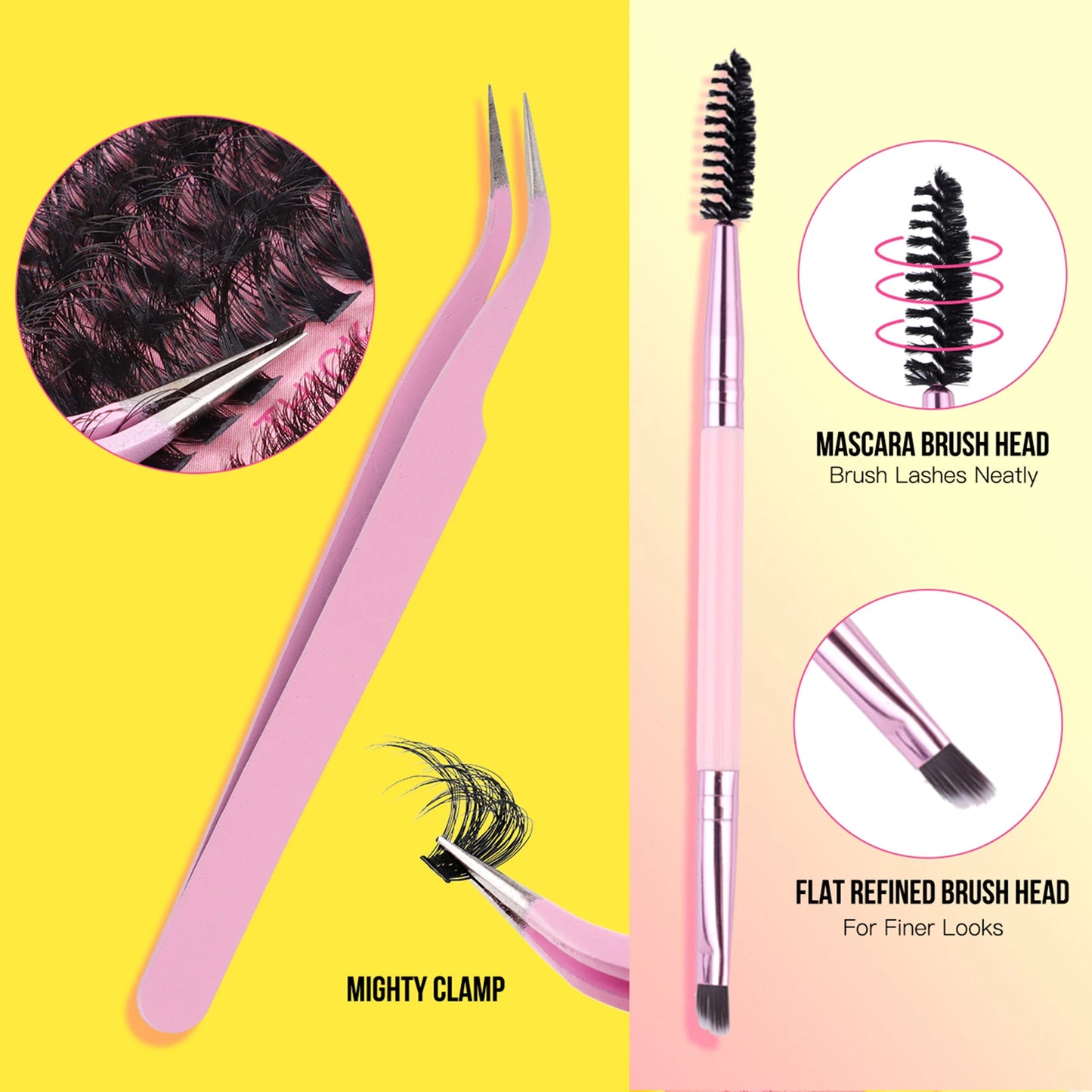 Fluffy Cluster Lashes set Bond and seal Glue Applicator kit Russian thick D Curl Natural eyelash Extension DIY Makeups supplies