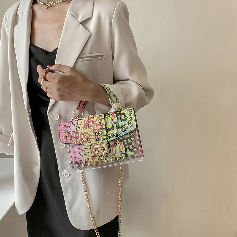 Brand Women Studded Graffiti Crossbody Bags Fashion Shoulder Bag For Ladies Female Luxury Designer Handbags 2023 High Quality