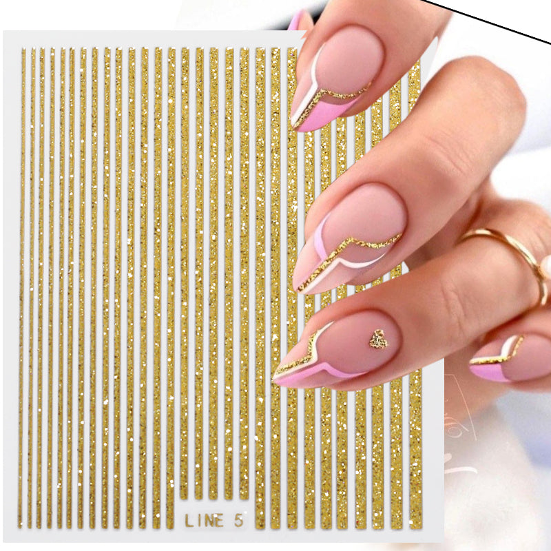 Gold Silver Laser Line Wave 3D Nail Stickers Striping Tape Design Geometry Nail Decals Transfer Slider Manicure Nail Decoration