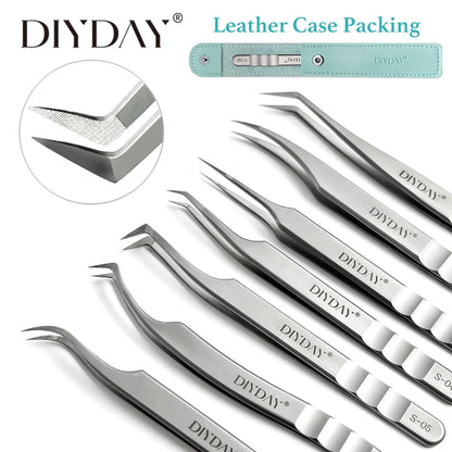 DIYDAY Eyelash Extension Tweezers Stainless Steel Eyebrow Precision Tweezers Fiber Tip Volume Isolation Lashes Extension Tweezer