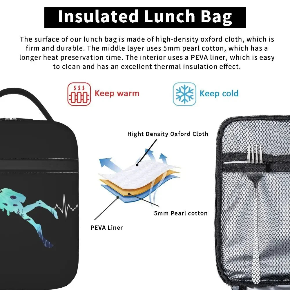 Scuba Diver Flag Resuable Lunch Box for Women Multifunction Dive Diving Thermal Cooler Food Insulated Lunch Bag Office Work