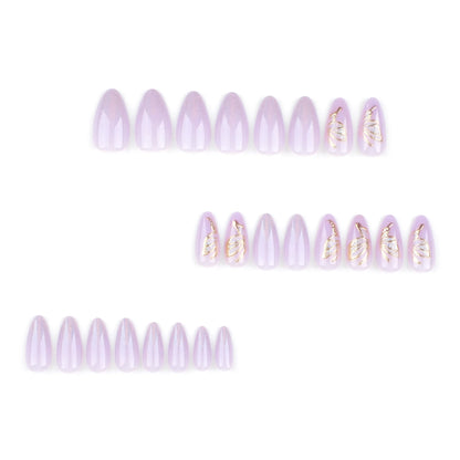 24Pcs Detachable Magic Mirror Purple Fake Nails Almond Head Butterfly Pattern Press on False Nails Cat Eye Design Manicure Tip