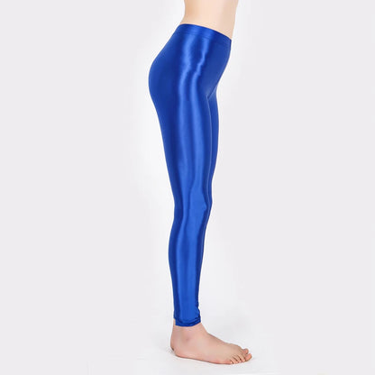 Hot Sale Women'S Shiny Leggings Women'S Solid Color Seamless Skinny Thin Full Ankle Length Leggings Stretch Pants Trousers