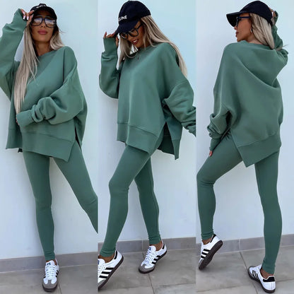 Womens 2 Piece Sweatsuits Set Long Sleeve O Neck Pullover Sweatshirt Joggers Sweatpants Autumn Winter Outfits Tracksuit