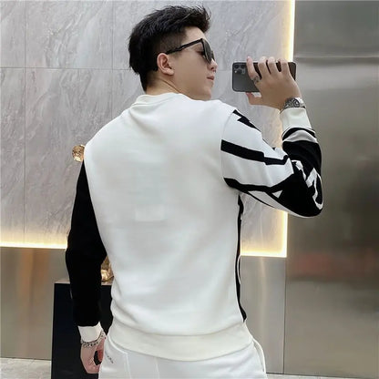 Trend Versatile Autumn New Men's O-Neck Printing Contrast Color Badge HighStreet Fashion Casual Long Sleeve Sweatshirts Tops