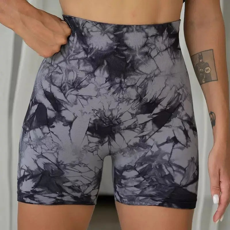 Yoga Shorts for Women Sports Tie Dye Seamless Cycling Running Shorts High Waisted Sports Workout Gym Fitness Shorts S M L XL