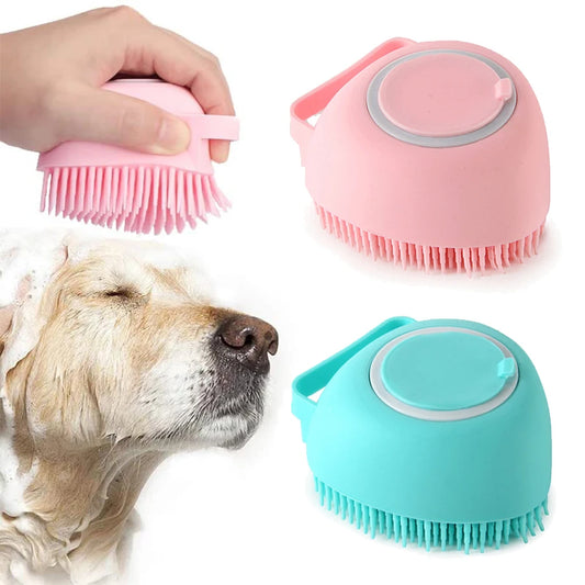 Pet Shampoo Brush Silicone Massage Rubber Bath Comb With Shampoo Storage Short Long Haired Dogs And Cats Washing