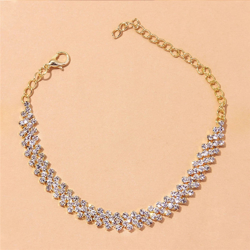 Beautiful Dazzling Cubic Zirconia Chain Anklet for Women Fashion Silver Color Ankle Bracelet Barefoot Sandals Foot Jewelry