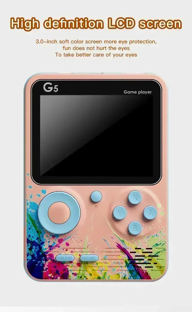 G5 Retro Handheld Game Console With 500 Classic Games 3.0Inch Screen Portable Gamepad Macaron Color 1020mAH Rechargeable Battery