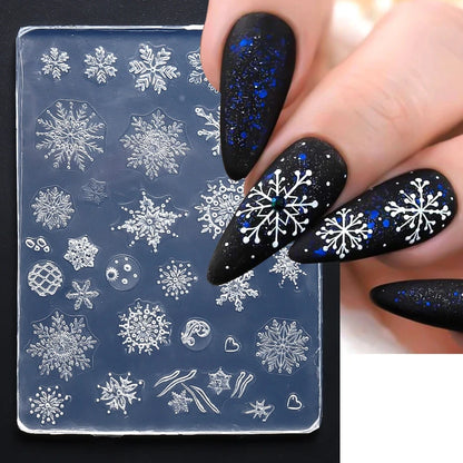 1PC 3D Silicone Snowflake Nail Carving Mold Flower Lace Mould Stamping Plate Nails Stencils DIY Manicure Accessory Tools LAG-212