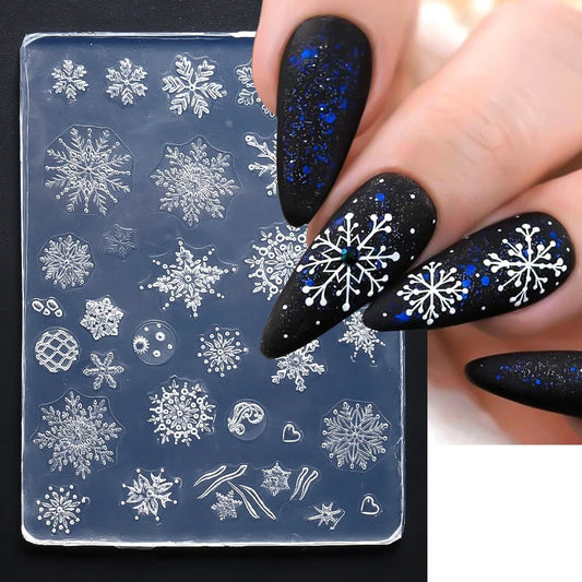 1PC 3D Silicone Snowflake Nail Carving Mold Flower Lace Mould Stamping Plate Nails Stencils DIY Manicure Accessory Tools LAG-212