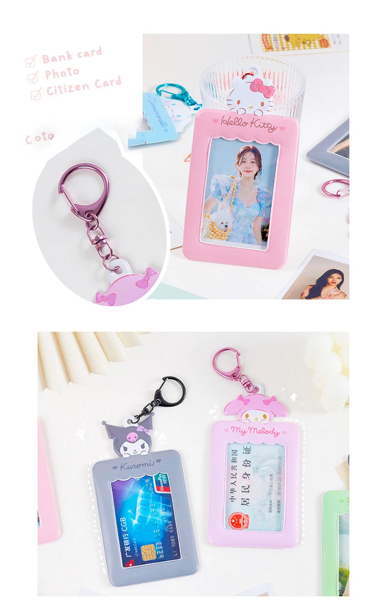 Sanrios Kawaii Kuromi Pochacco Hello Kitty Photocard Holder Students Stationery Meal Card Bus Card Holder Storage Case Keychain