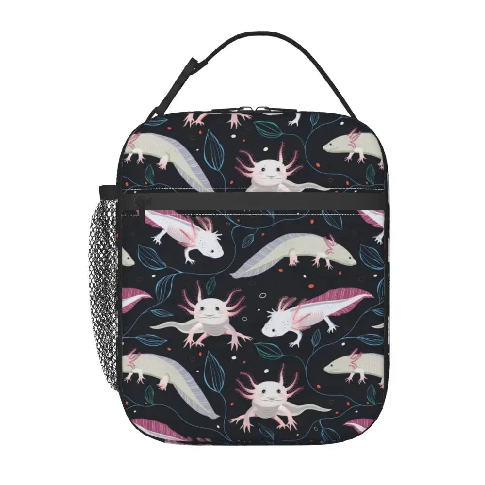 Axolotl In Pocket Insulated Lunch Bags for Women Amphibian Exotic Animal Resuable Thermal Cooler Bento Box Kids School Children