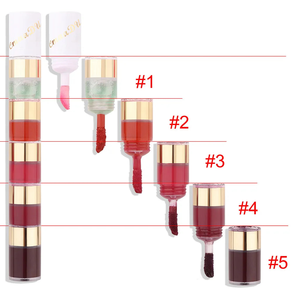 Matte Lipstick 5-in-1 Lipstick Set Highly Pigmented Waterproof Lasting Combination Lip Gloss Makeup Non-Stick Liquid Lipstick