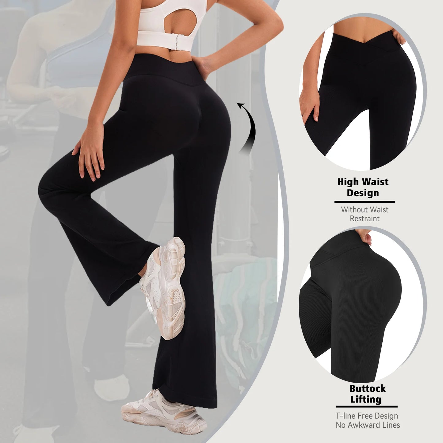 Women Flare Yoga Pants High Waisted Workout Running Pants Soft Athletic Tummy Control Pants Yoga Workout Pants