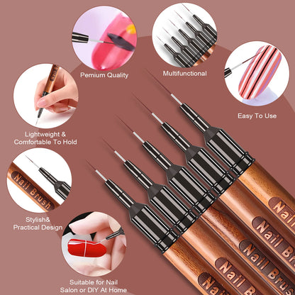 Nail Art Liner Brushes Set Elongated Lines Striping Drawing UV Gel Painting Nail Design Pen Professional Manicure Tool