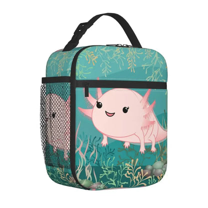 Axolotl In Pocket Insulated Lunch Bags for Women Amphibian Exotic Animal Resuable Thermal Cooler Bento Box Kids School Children