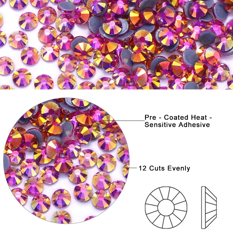 QIAO Peach AB Rhinestones Glitter Crystal Flatback Strass Diamond Glue on Loose Gem Crystal Rhinestones for Garment Decorations