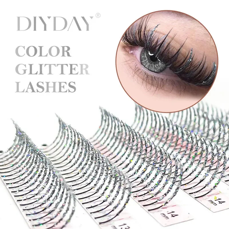 DIYDAY Sliver Golden Glitter Eyelash Extension Handmade Shinning Colored False Lashes Cosplay Fluffy Eyelashes for Makeup Beauty