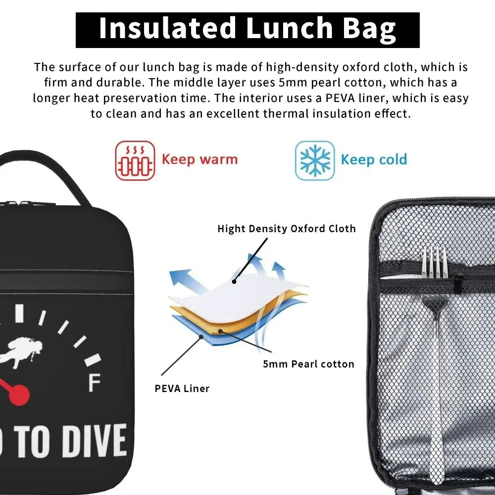 Scuba Diver Flag Resuable Lunch Box for Women Multifunction Dive Diving Thermal Cooler Food Insulated Lunch Bag Office Work