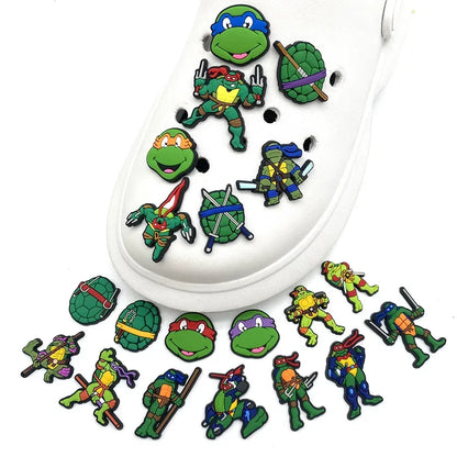 20Pcs Cartoon Ninja Turtle Series Shoe Charms for Clogs Bubble Slides Sandals PVC Shoe Decorations Buckle Accessories for Kid