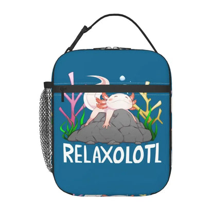 Axolotl In Pocket Insulated Lunch Bags for Women Amphibian Exotic Animal Resuable Thermal Cooler Bento Box Kids School Children