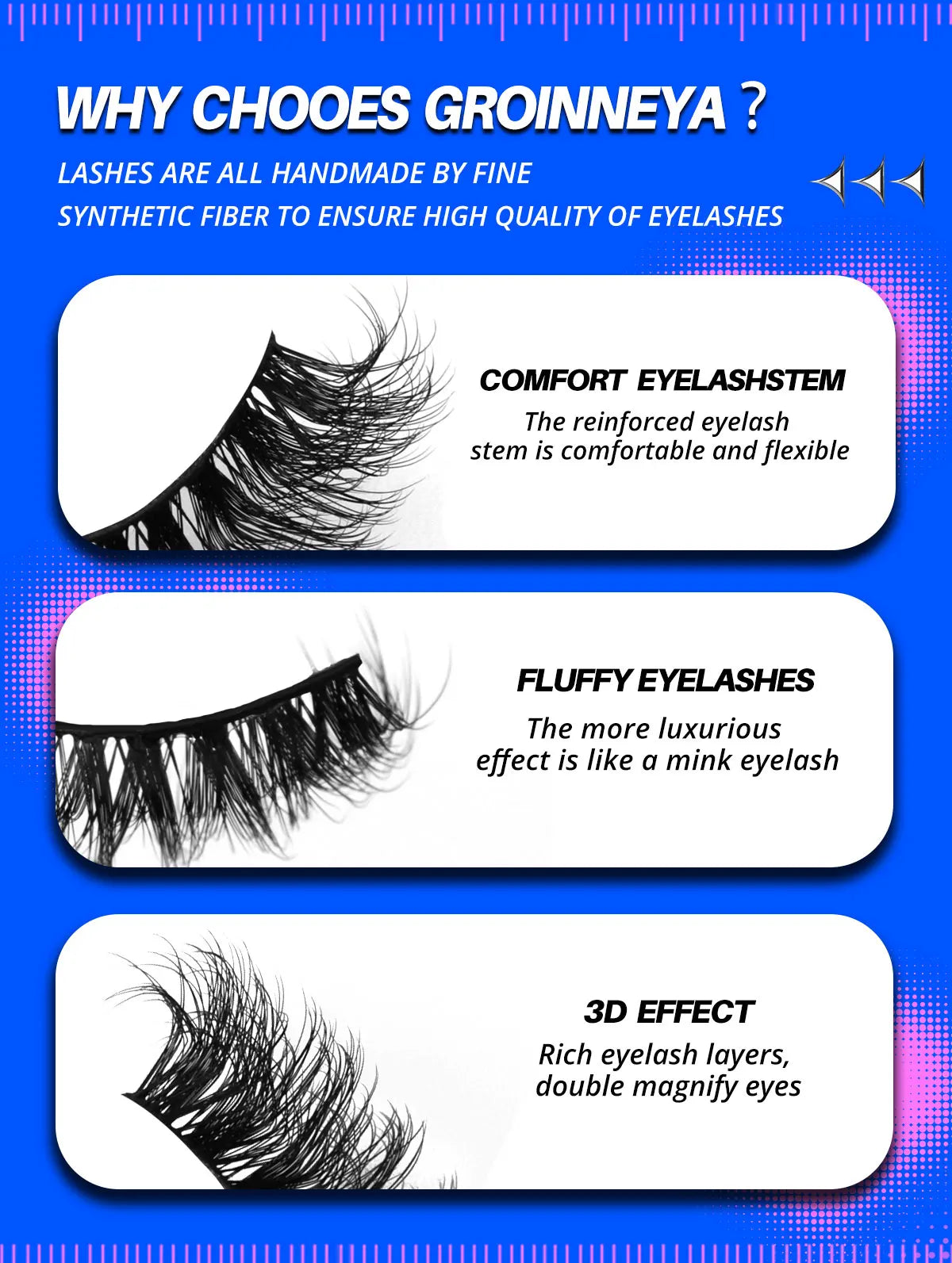 GROINNEYA lashes 3D Faux Mink Lashes Natural False Eyelashes Dramatic Fluffy Soft Volume Lashes Eyelash Extension Makeup