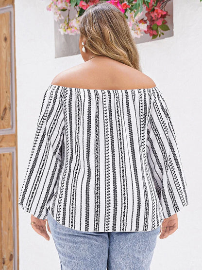 GIBSIE Plus Size Boho Off Shoulder Tops for Women 2024 Spring Casual Long Sleeve Tie Front Ethnic Print Holiday Blouses Shirts