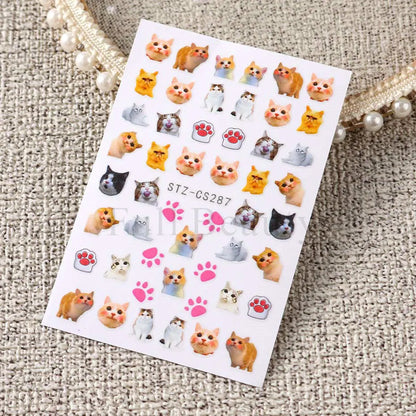 Lovely Cat 3D Nail Decals Cartoon Cute Pink Cat Claw Kitten Self Adhesive Slider Nail Art Sticker Kawaii Animals Manicure Decor