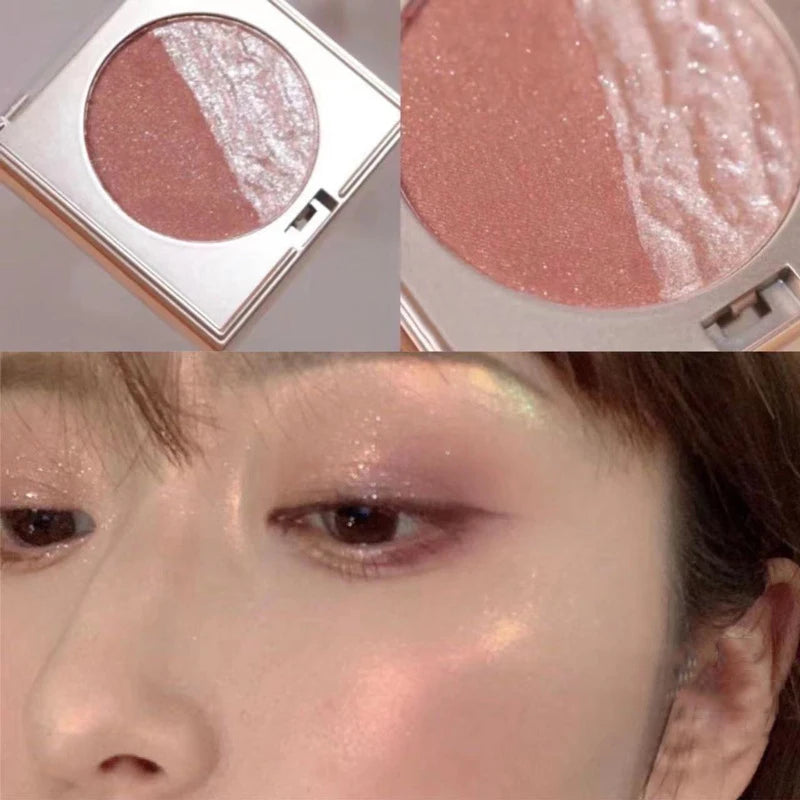 Mashed Potatoes Highlighter Diamond Double Color Highlight Palette Pink Golden Brighten Glitter Natural Contour Blush Makeup