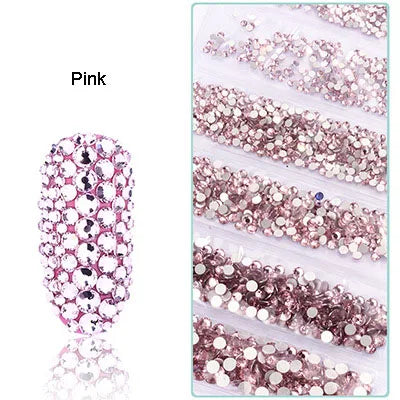 1728 Pcs/bag SS4-SS12 6-Sizes Mixed Round Nail Drill Adhesive Flat-bottomed Crystal Glass Mobile Phone Case Iron Diamond Mater