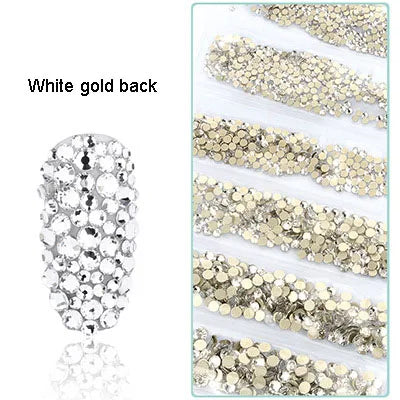 1728 Pcs/bag SS4-SS12 6-Sizes Mixed Round Nail Drill Adhesive Flat-bottomed Crystal Glass Mobile Phone Case Iron Diamond Mater