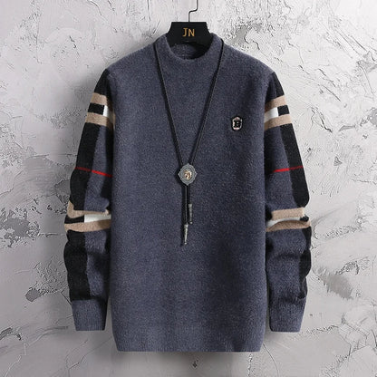 2023 New Winter Luxury  Cashmere Sweater Men Soft Warm Turtleneck Spliced Color Pullover High End Mens Christmas Sweaters