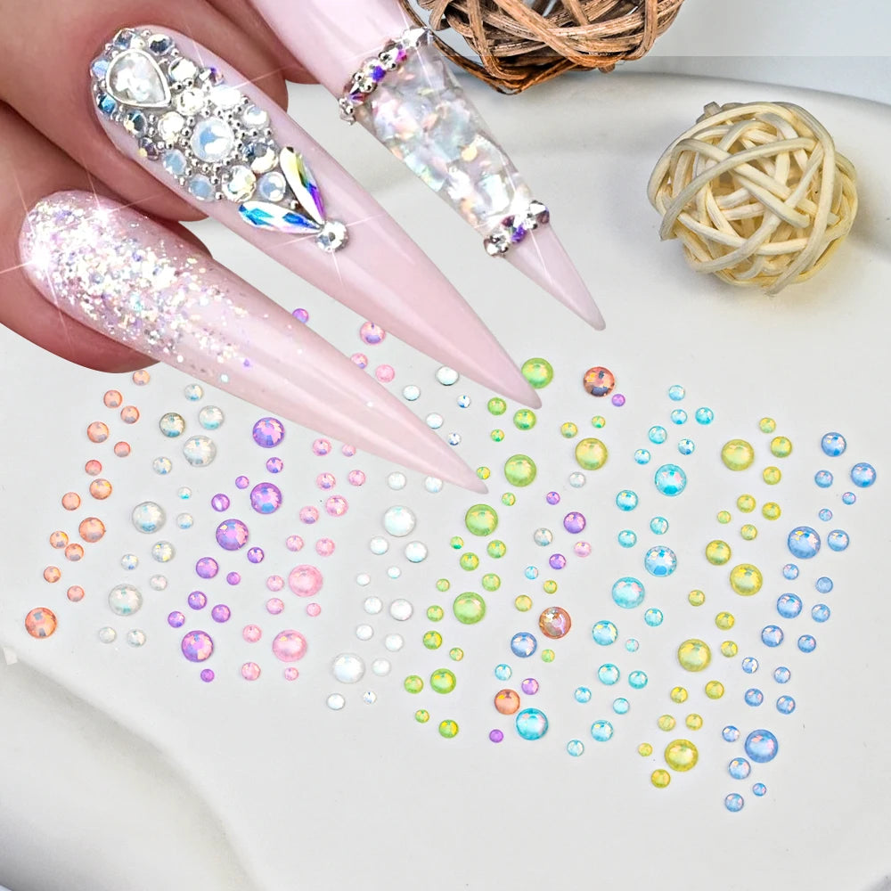 SS3-SS10 Mix Size Clear Crystal Non HotFix Gold FlatBack Rhinestones Colorful Diamond DIY Glitter Stones 3D Nail Art Accessories