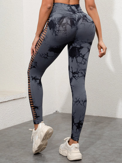 2024 Butt Lifting Sexy Gym Leggings Women High Waist Seamless Tie Dye  Leggings Women Skinny Stretch Outdoors Hollow Out Pants