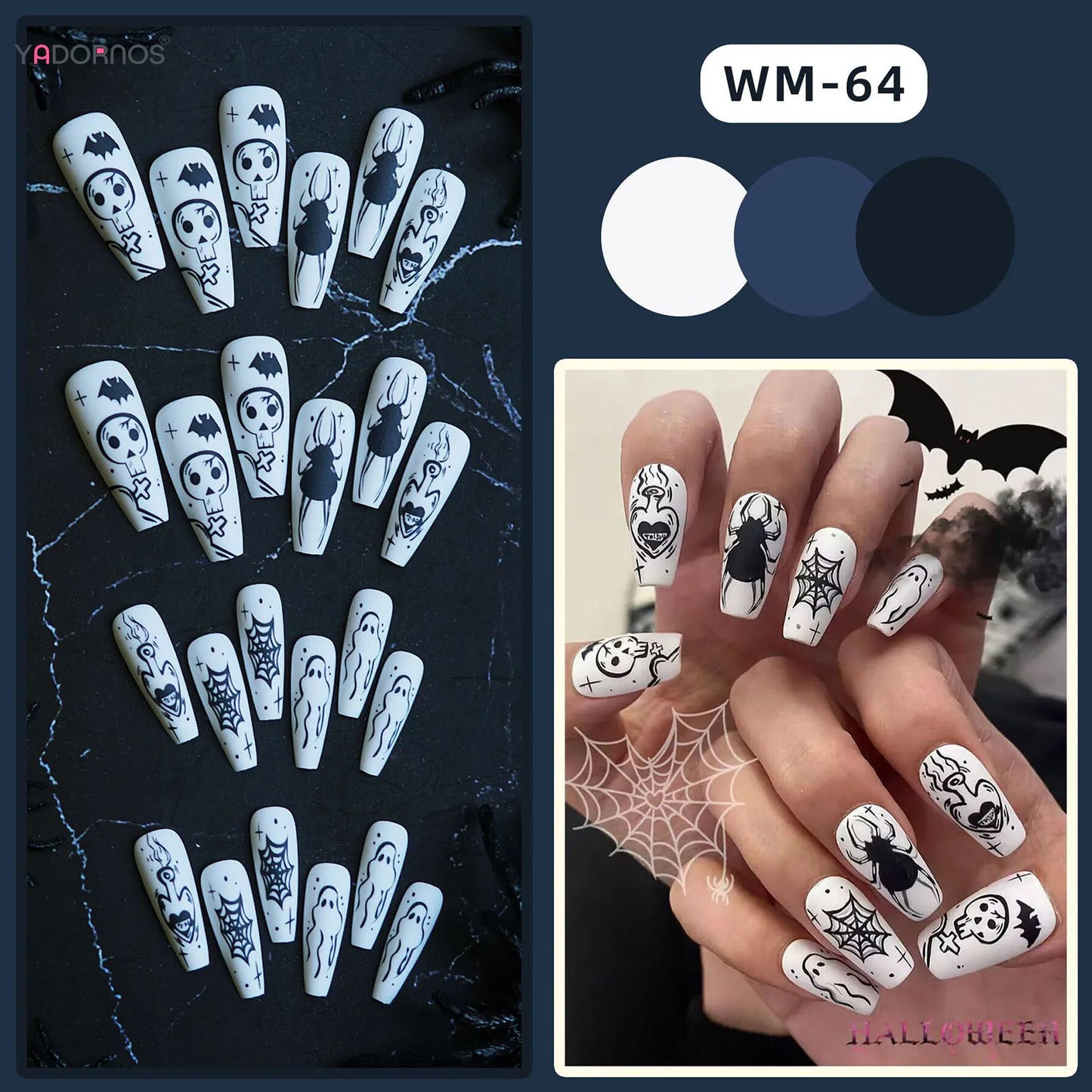 White False Nails With Spider Web Ghost Decor Lightweight And Easy To Stick Fake Nail For Manicure Lovers And Beauty Bloggers