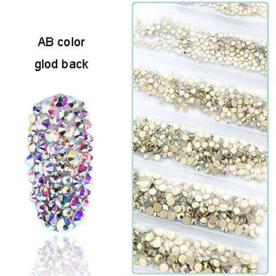 1728 Pcs/bag SS4-SS12 6-Sizes Mixed Round Nail Drill Adhesive Flat-bottomed Crystal Glass Mobile Phone Case Iron Diamond Mater