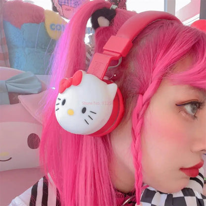 Hello Kitty Cute Bluetooth Headphone Wireless Headsets Anime Cartoon Stereo Headset Earphone With Mic Fashion Hottie Y2k Gifts