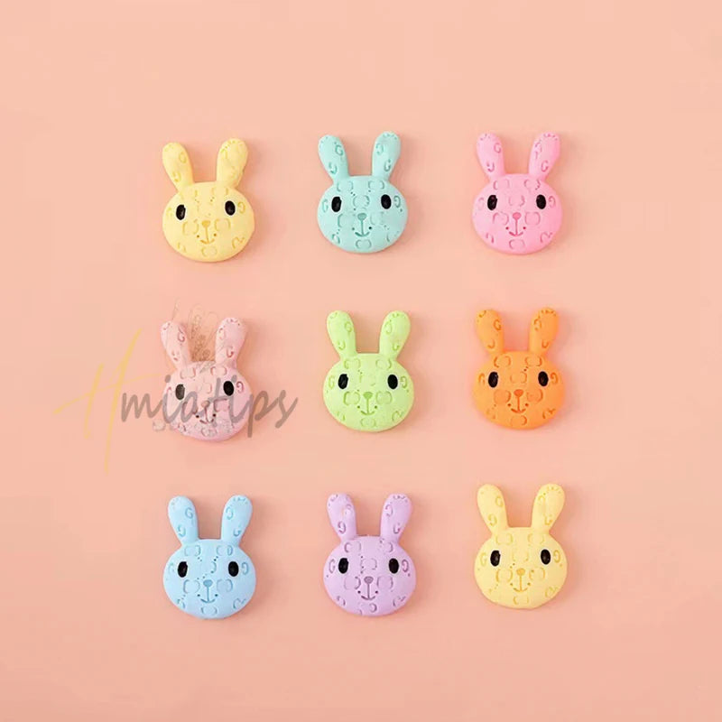 10PCS Cute Dopamine Wearing Resin Cartoon Rabbit Handmade Bear Kawaii Accessories Manicure Tool Acrylic Press On Nails