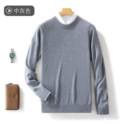 Fall/Winter New Cashmere Sweater Men's 100% Pure Wool Thick Crewneck Sweater Casual Knitted Bottom Shirt