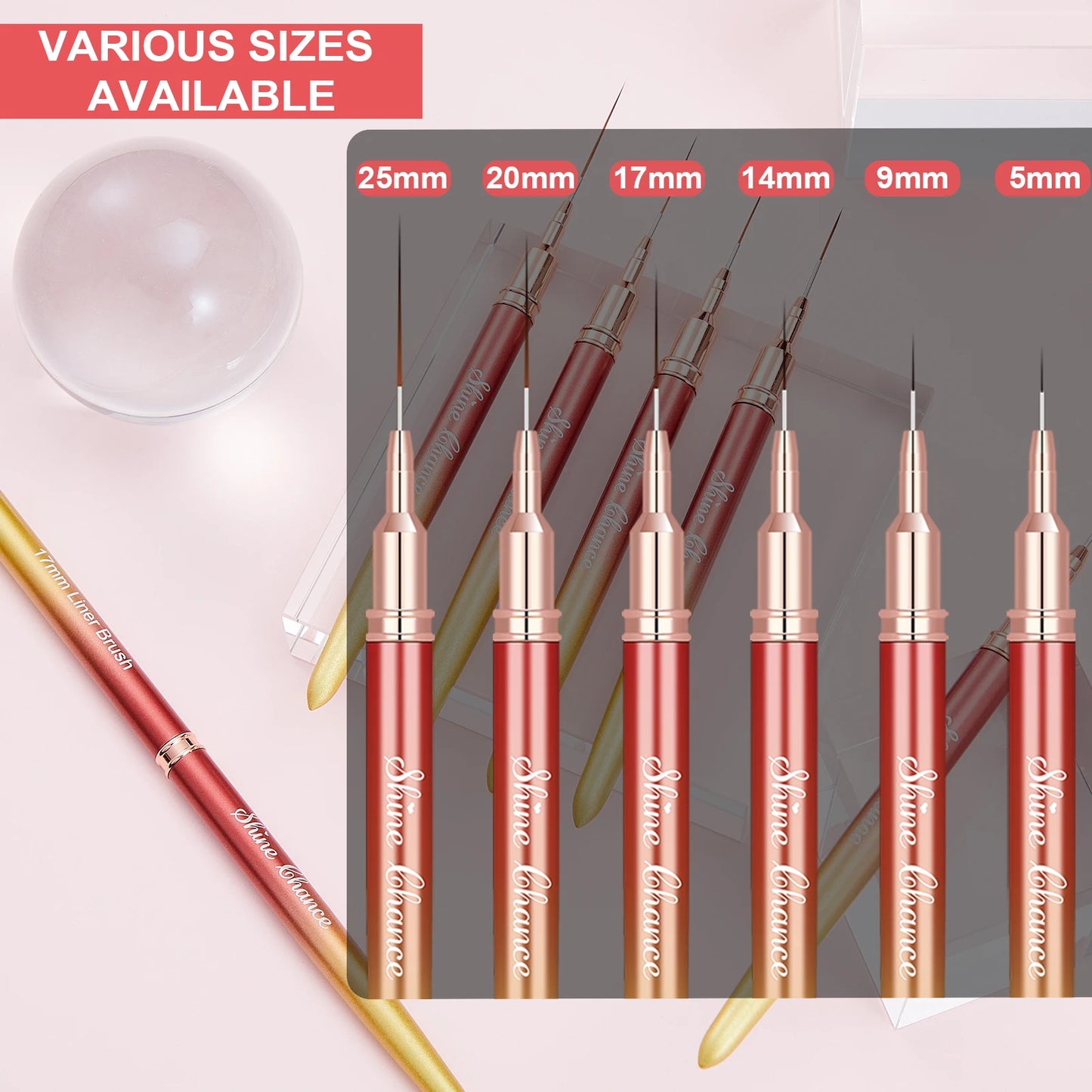 6Pcs Transparent French Stripe Liner Kolinsky Brush 3D Tips Manicure Ultra-thin Line Drawing Pen Brushes Painting Nail Art Tools