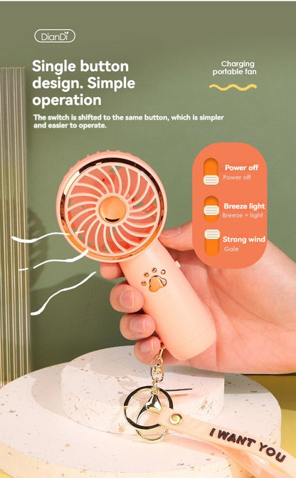 2024 Summer New Mini Mini Fan Cute Cartoon Portable Charging USB Handheld Fan Student Outdoor Fan