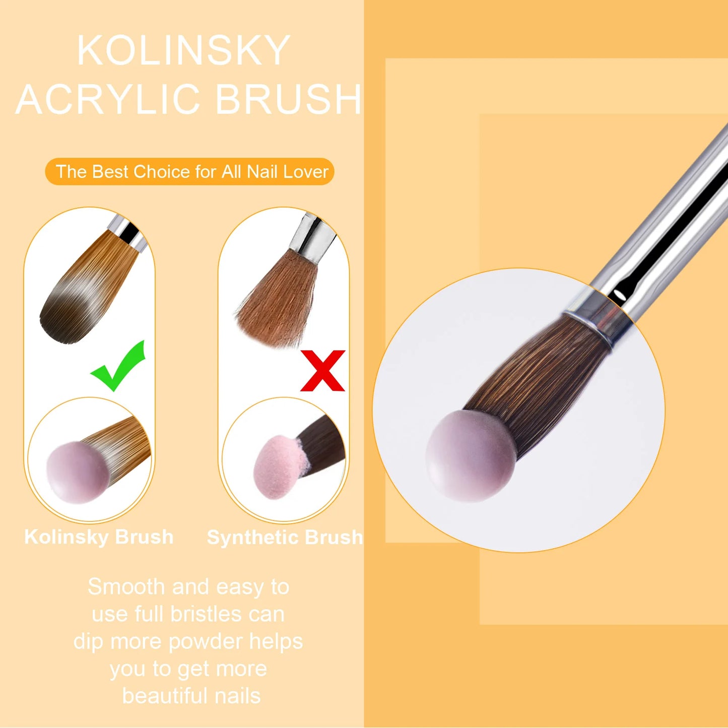 6pcs Kolinsky Acrylic Nail Brush Good Quality Nail Art Mink Brush Wood Handle Gel Builder Manicure Brush Drawing Tools