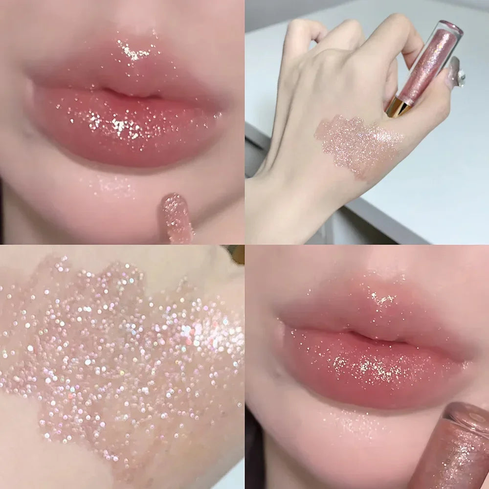 Glitter Liquid Lipstick Shimmer Metallic Clear Mirror Lip Gloss Plumping Oil Moisture Shine Lip Tint Sparkling Diamond Lip Oil