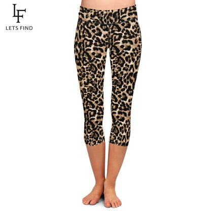 LETSFIND LETSFIND Women Capri Leggings New High Waist Leopard Grain Print Leggin Fitenss Sexy Slim Stretch Trouser Mid-Calf Pant