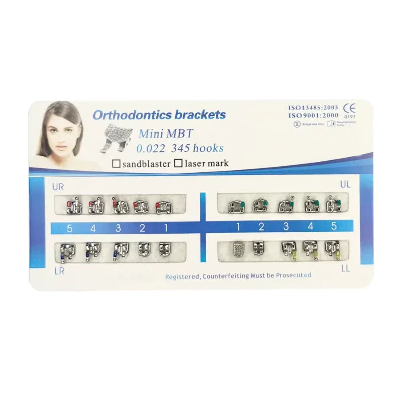 10Packs Dental Orthodontic Ultrathin Metal Bracket Braces MIM Monoblock Mini Standard Roth MBT Slot 022 Hooks 345 20pcs per Pack