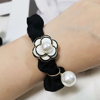 luxury brand Black camellia pearl hair rope female Korean headband hair ties frozen accessories for girls fashion accessory