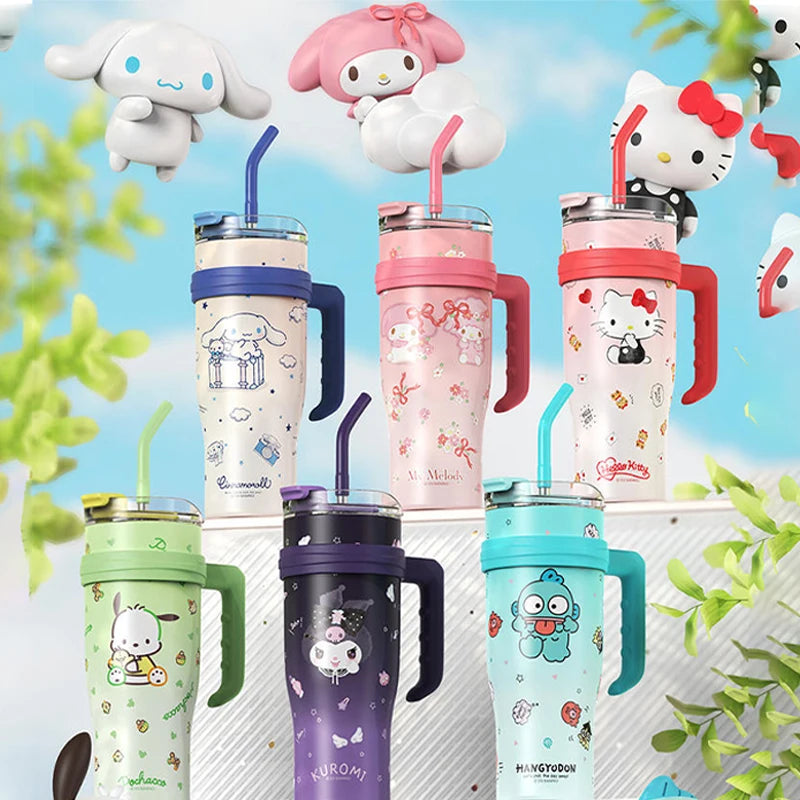 Sanrio Insulated Water Bottle Hello Kitty Cute Figure Large Capacity Straw Thermos700ml  Cup My Melody Cartoon kids Cup Gifts