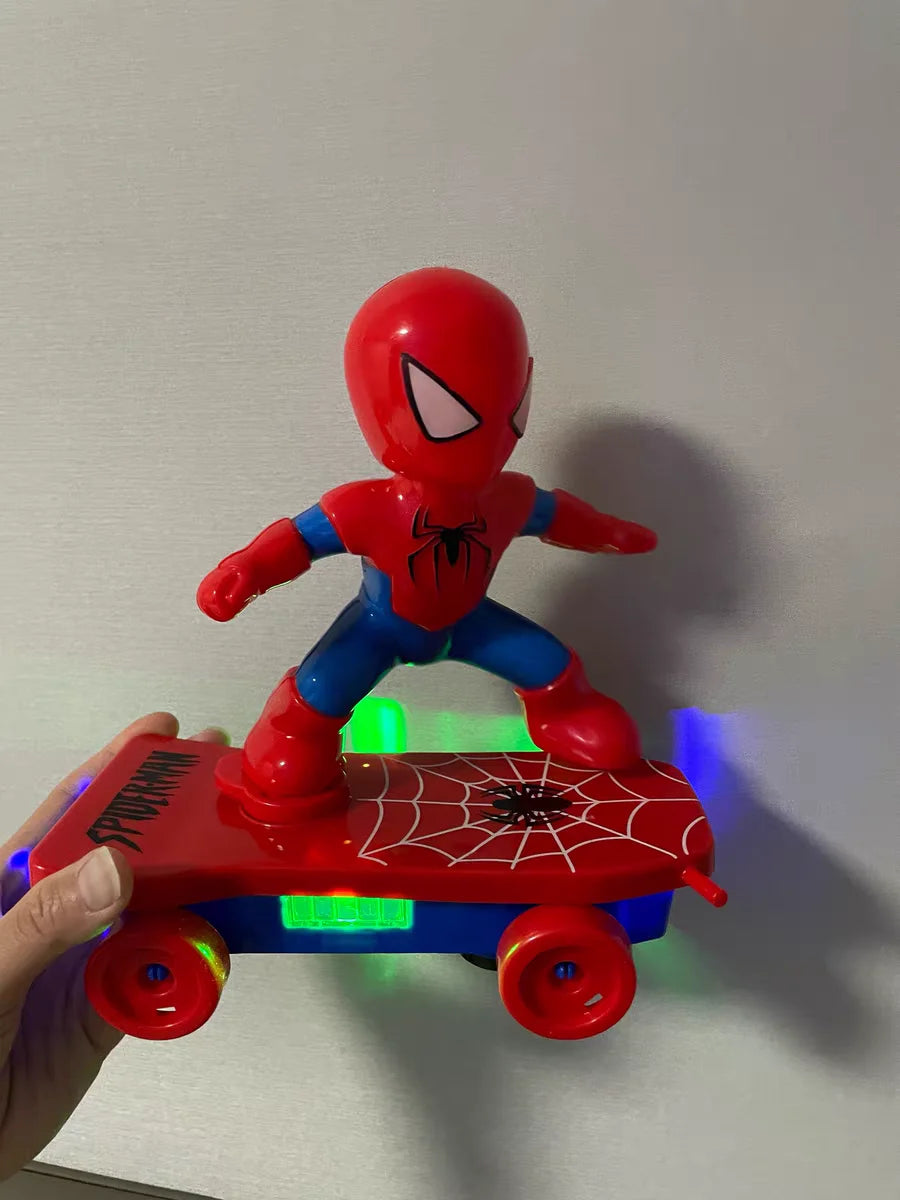 Hot The Avengers Spiderman Automatic Flip Rotation Skateboard Acousto-Optic Car Electric Music Stunt Scooters Toys Birthday Gift